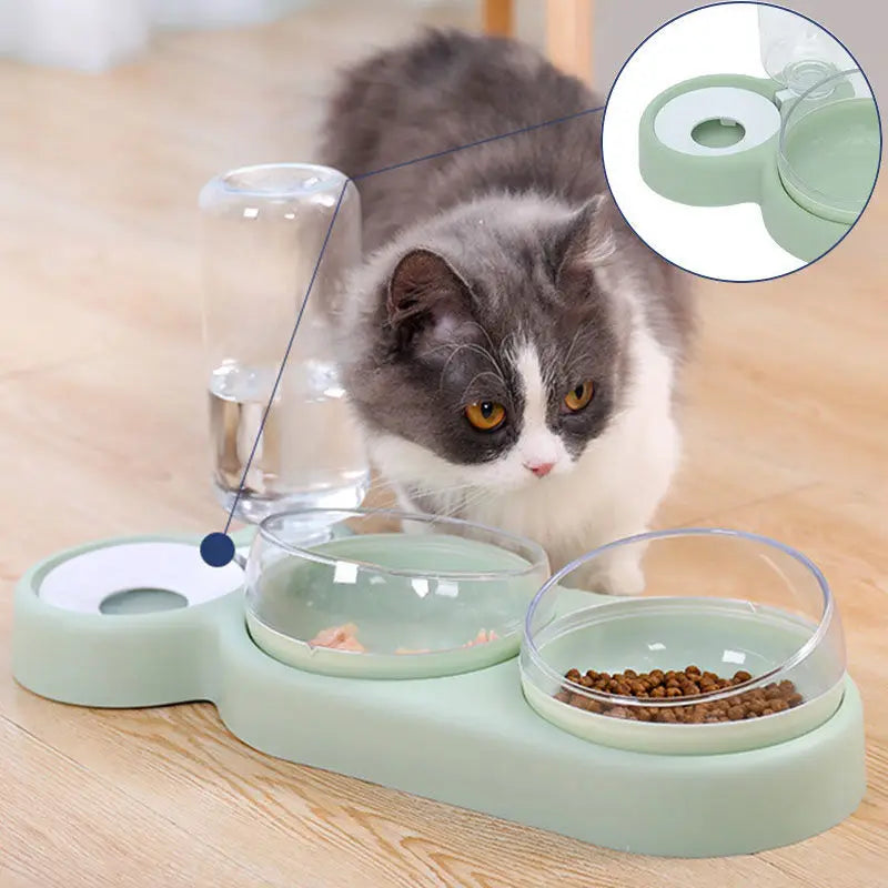 Cat Food Bowl Pet Dog Automatic Feeder With Water Dispenser Drinking For Cat Dog Double Bowl Raised Stand Dish 3 in 1