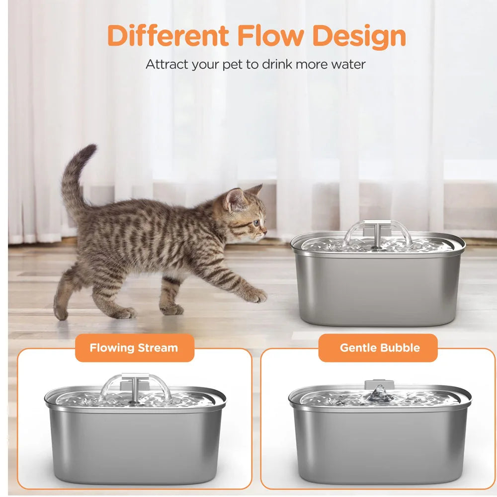 3.2L/108oz Automatic Cat Water Fountain Stainless Steel Square Dual Outlet Pet Water Feeder Cat and Dog Water Fountain Silent