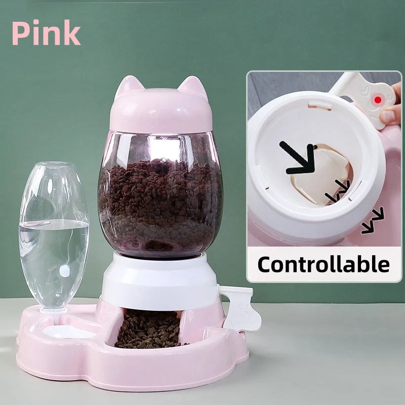 New 2-in-1 Cat Bowl Water Dispenser Automatic Water Storage Pet Dog Cat Food Bowl Food Container with Waterer Pet Waterer Feeder