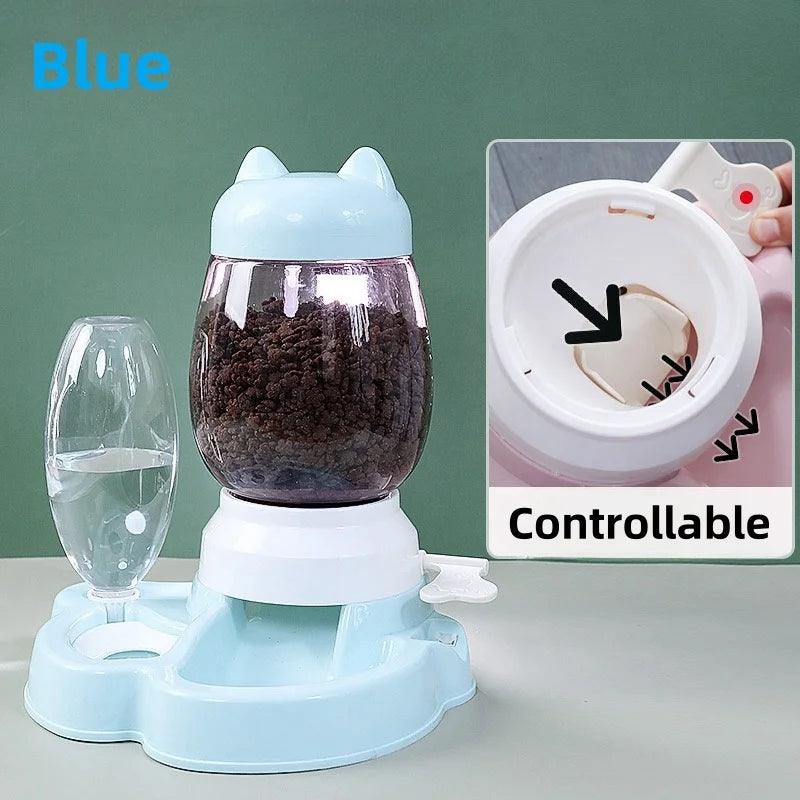 New 2-in-1 Cat Bowl Water Dispenser Automatic Water Storage Pet Dog Cat Food Bowl Food Container with Waterer Pet Waterer Feeder