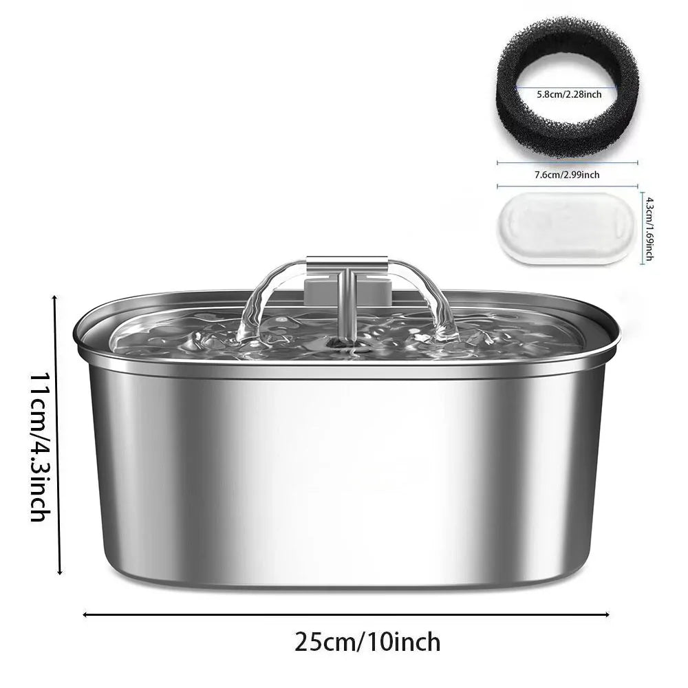 3.2L/108oz Automatic Cat Water Fountain Stainless Steel Square Dual Outlet Pet Water Feeder Cat and Dog Water Fountain Silent