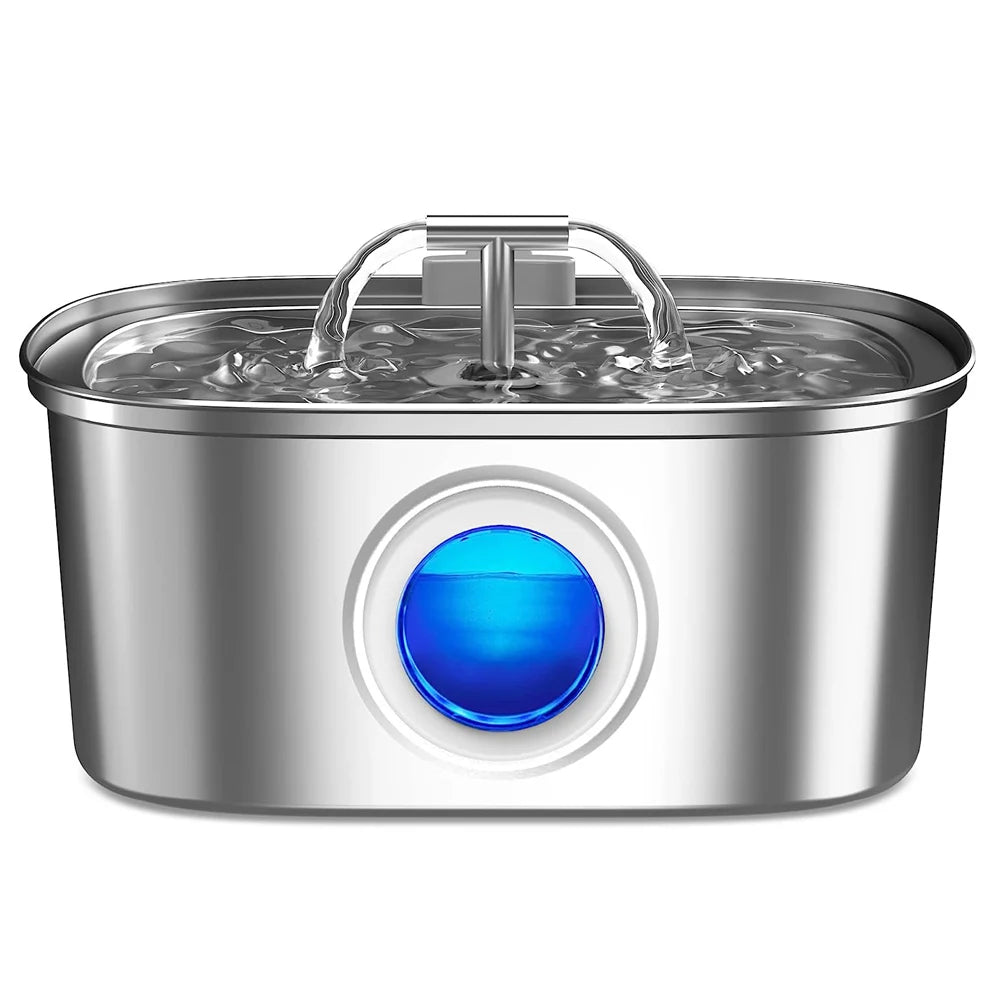 3.2L/108oz Automatic Cat Water Fountain Stainless Steel Square Dual Outlet Pet Water Feeder Cat and Dog Water Fountain Silent
