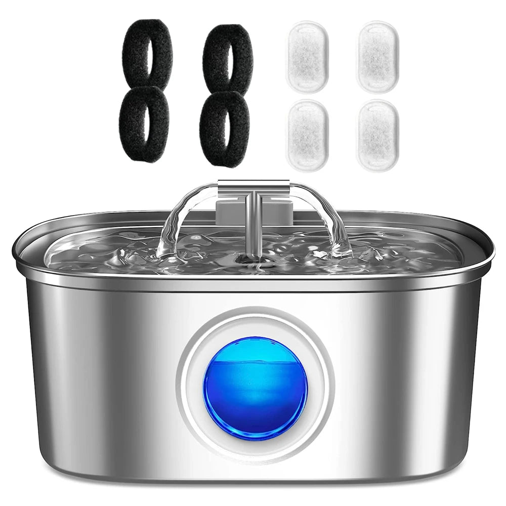 3.2L/108oz Automatic Cat Water Fountain Stainless Steel Square Dual Outlet Pet Water Feeder Cat and Dog Water Fountain Silent