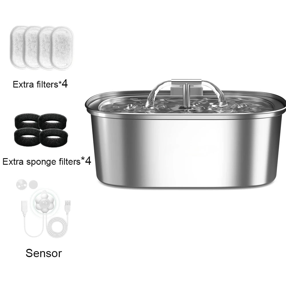 3.2L/108oz Automatic Cat Water Fountain Stainless Steel Square Dual Outlet Pet Water Feeder Cat and Dog Water Fountain Silent