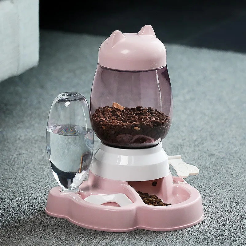 New 2-in-1 Cat Bowl Water Dispenser Automatic Water Storage Pet Dog Cat Food Bowl Food Container with Waterer Pet Waterer Feeder
