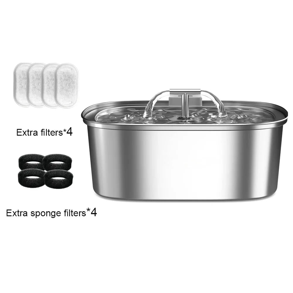 3.2L/108oz Automatic Cat Water Fountain Stainless Steel Square Dual Outlet Pet Water Feeder Cat and Dog Water Fountain Silent