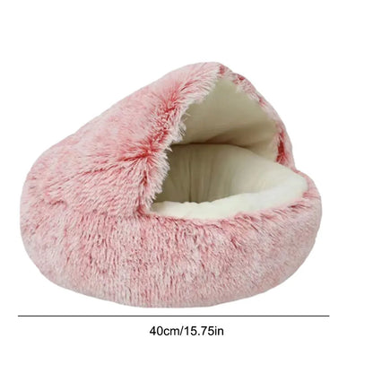 Fluffy Calming Pet Bed with Hooded Cover
