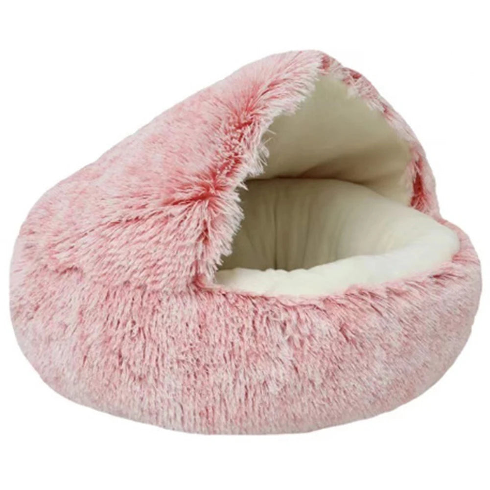 Fluffy Calming Pet Bed with Hooded Cover