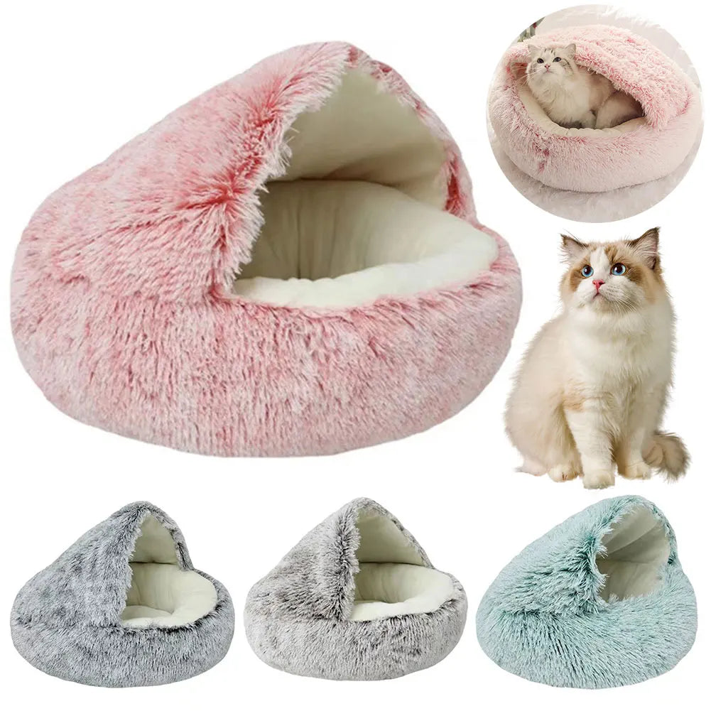 Fluffy Calming Pet Bed with Hooded Cover