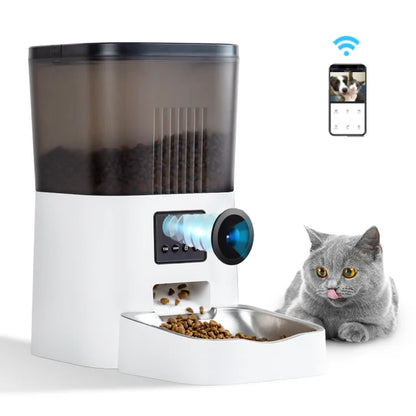 6L Automatic Cat Feeder,wi-fi Enabled Smart Pet Feeder for Cats and Dogs,auto Dog Food Dispenser Color Box White Bowls 1 Box 2kg