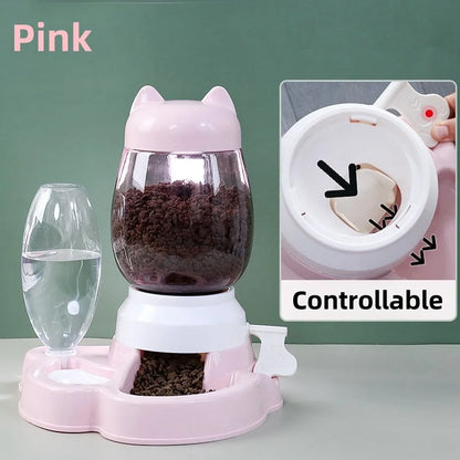 New 2-in-1 Cat Bowl Water Dispenser Automatic Water Storage Pet Dog Cat Food Bowl Food Container with Waterer Pet Waterer Feeder