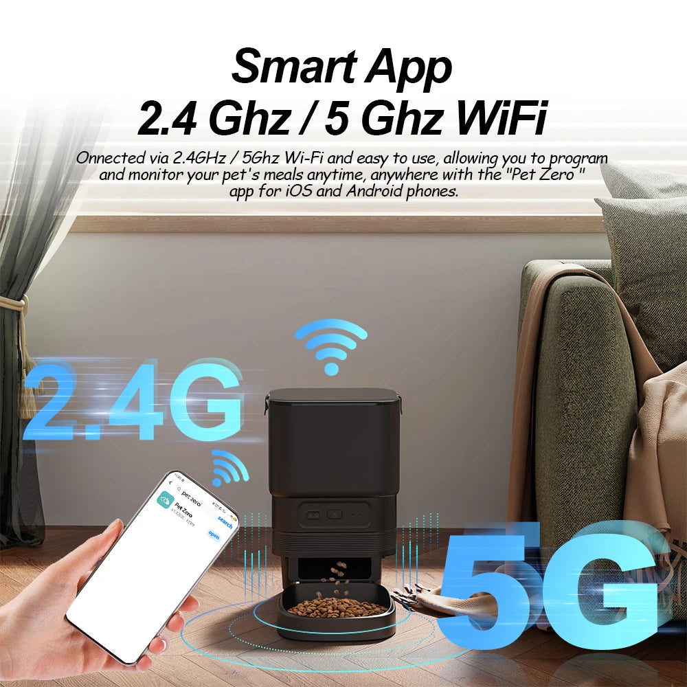 Automatic Feeder for Cat Dog 5G WiFi Smart Cat Feeder Feed Time Setting for Pets Dogs Cats Food Automatic Dispenser Bowl Furpipi