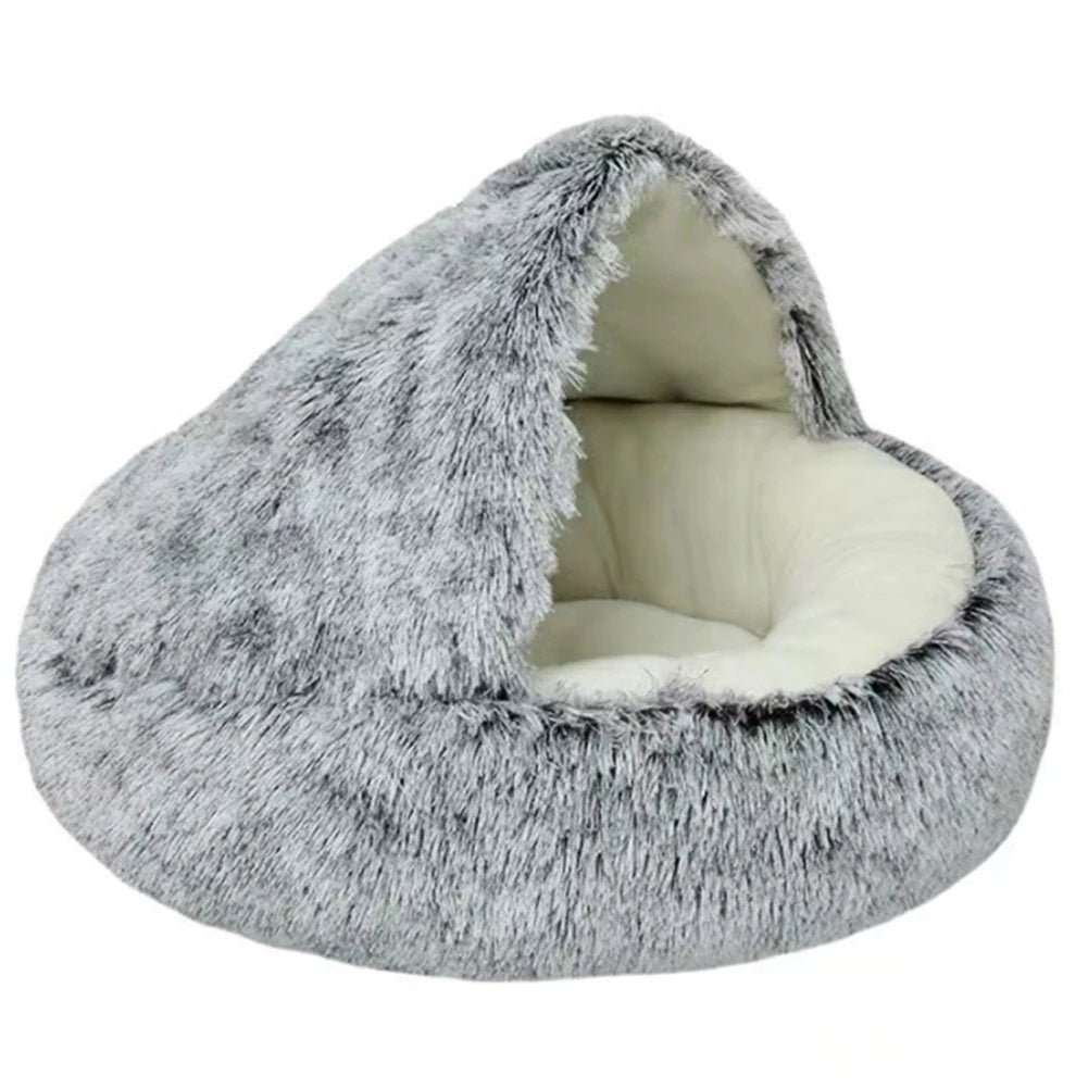 Fluffy Calming Pet Bed with Hooded Cover
