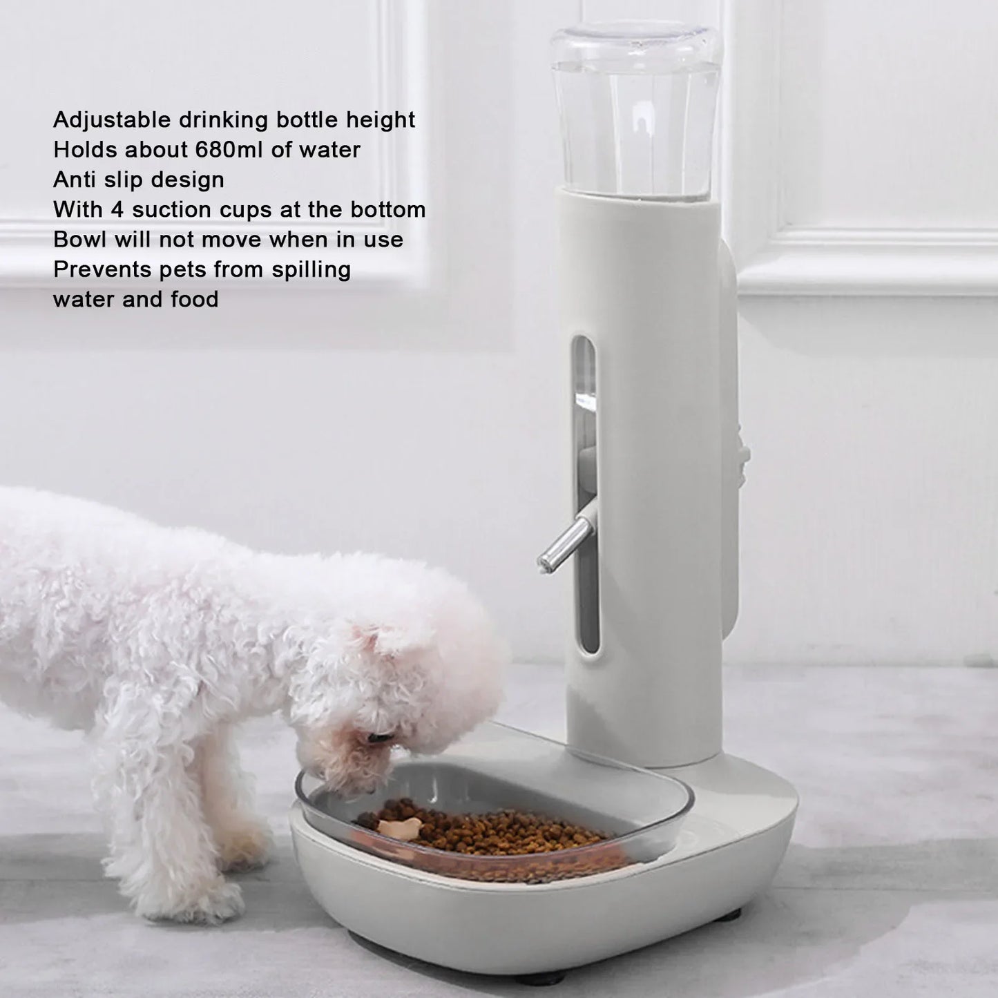 Pet Standing Water Dispenser Bowl, Automatic, Detachable, Pet Drinking Feeder for Dogs and Cats, 680ml
