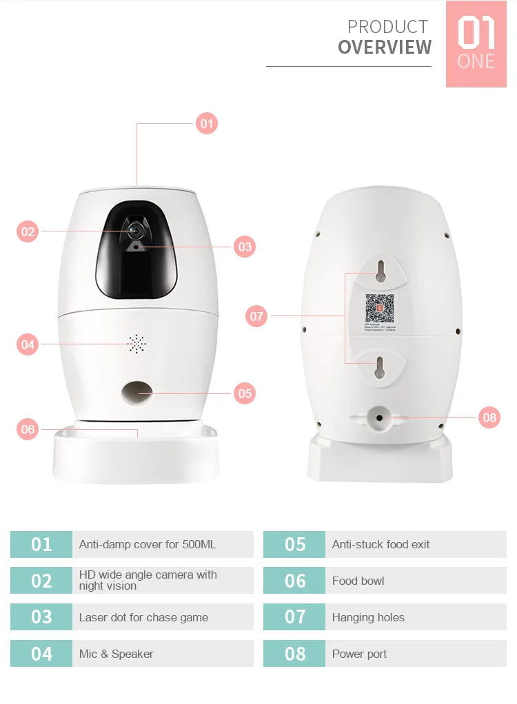 Smart Automatic Dog Camera Treat Dispenser, Pet Feeder with Camera, Remote Control App, Wi-Fi