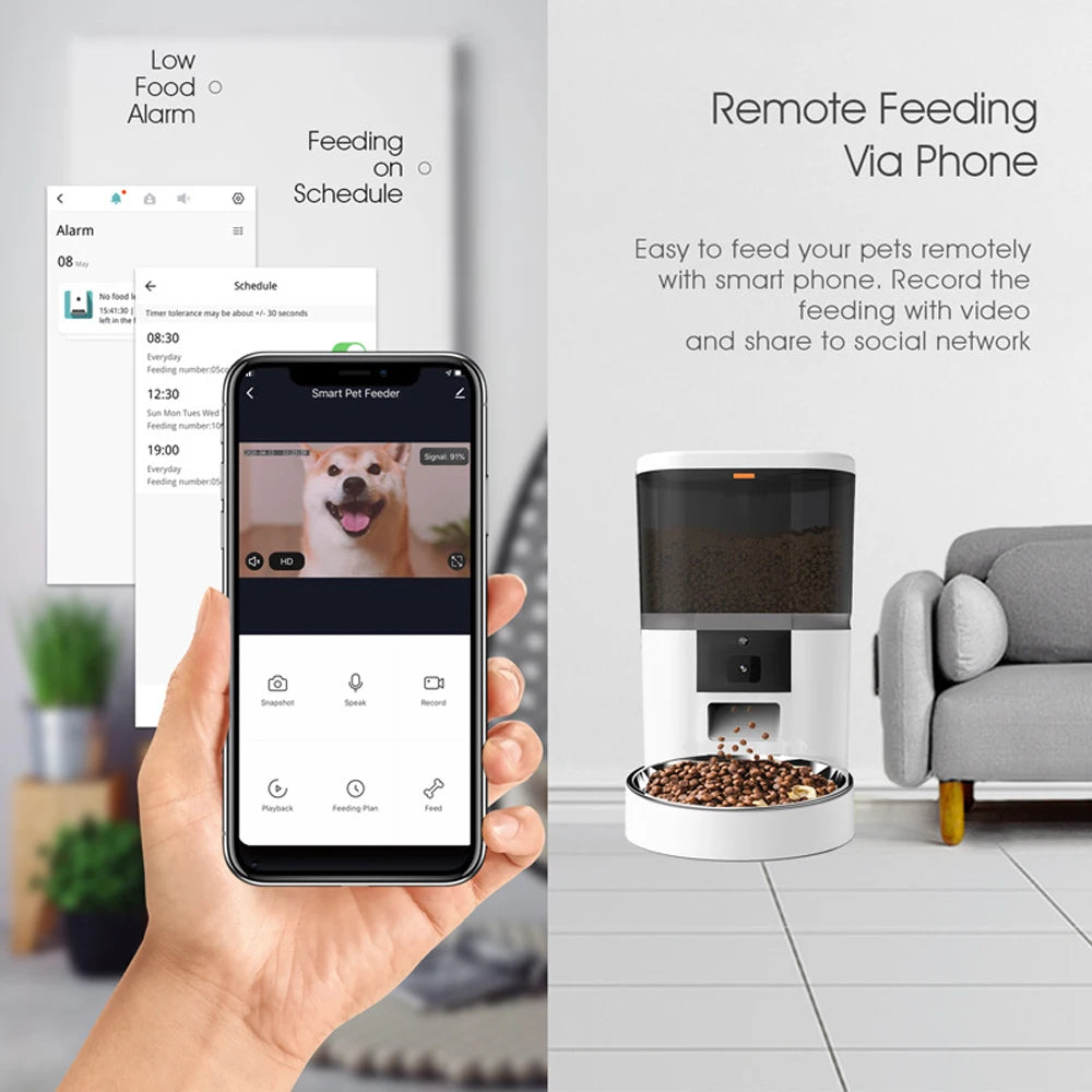 4L With HD Camera Automatic Pet Feeder Cat And Dog Food Automatic Dispenser Suitable For Two Pet Cat And Dog Feeding Remote Feed