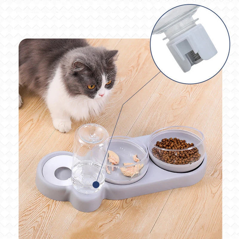 Cat Food Bowl Pet Dog Automatic Feeder With Water Dispenser Drinking For Cat Dog Double Bowl Raised Stand Dish 3 in 1