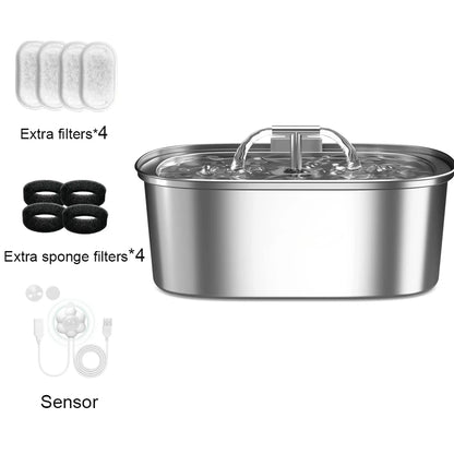 3.2L/108oz Automatic Cat Water Fountain Stainless Steel Square Dual Outlet Pet Water Feeder Cat and Dog Water Fountain Silent