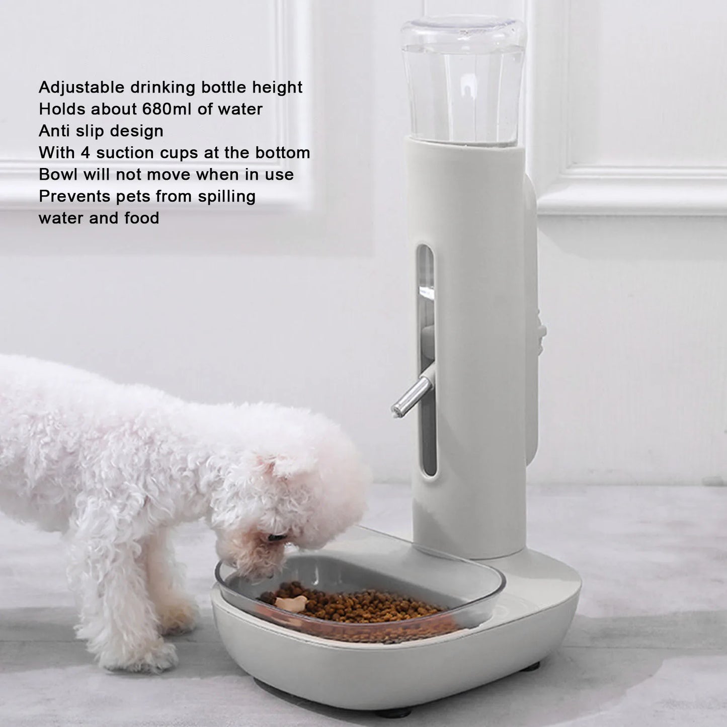Pet Standing Water Dispenser Bowl, Automatic, Detachable, Pet Drinking Feeder for Dogs and Cats, 680ml